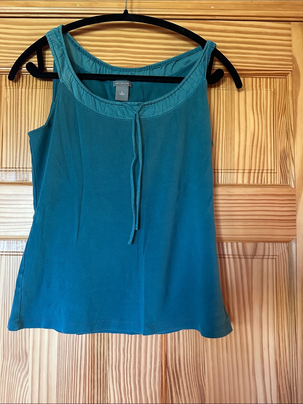 Ann Taylor Teal Scoop-Neck Tie-Front Tank